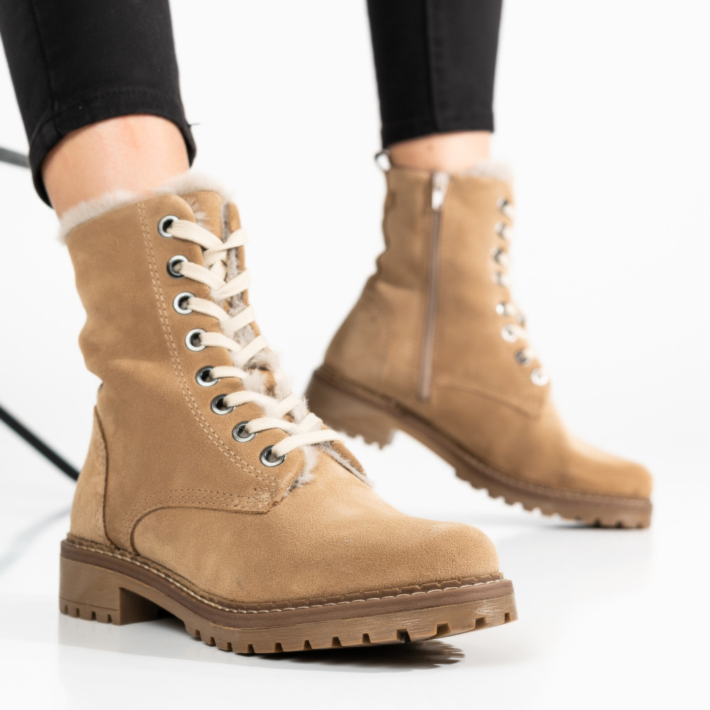 GHETE DAMA IMBLANITE PIELE NATURALA INTOARSA BEJ WS77H68H01