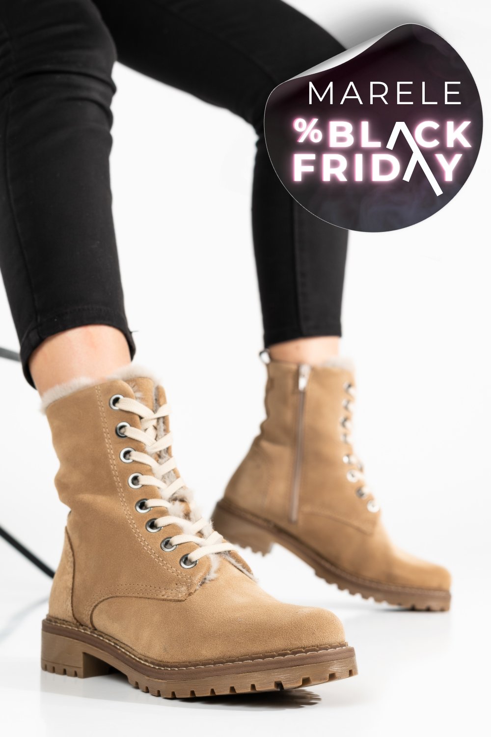 GHETE DAMA IMBLANITE PIELE NATURALA INTOARSA BEJ WS77H68H01