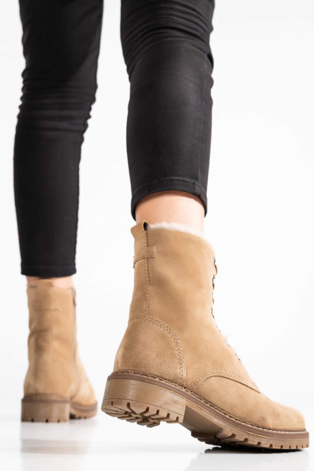 GHETE DAMA IMBLANITE PIELE NATURALA INTOARSA BEJ WS77H68H01