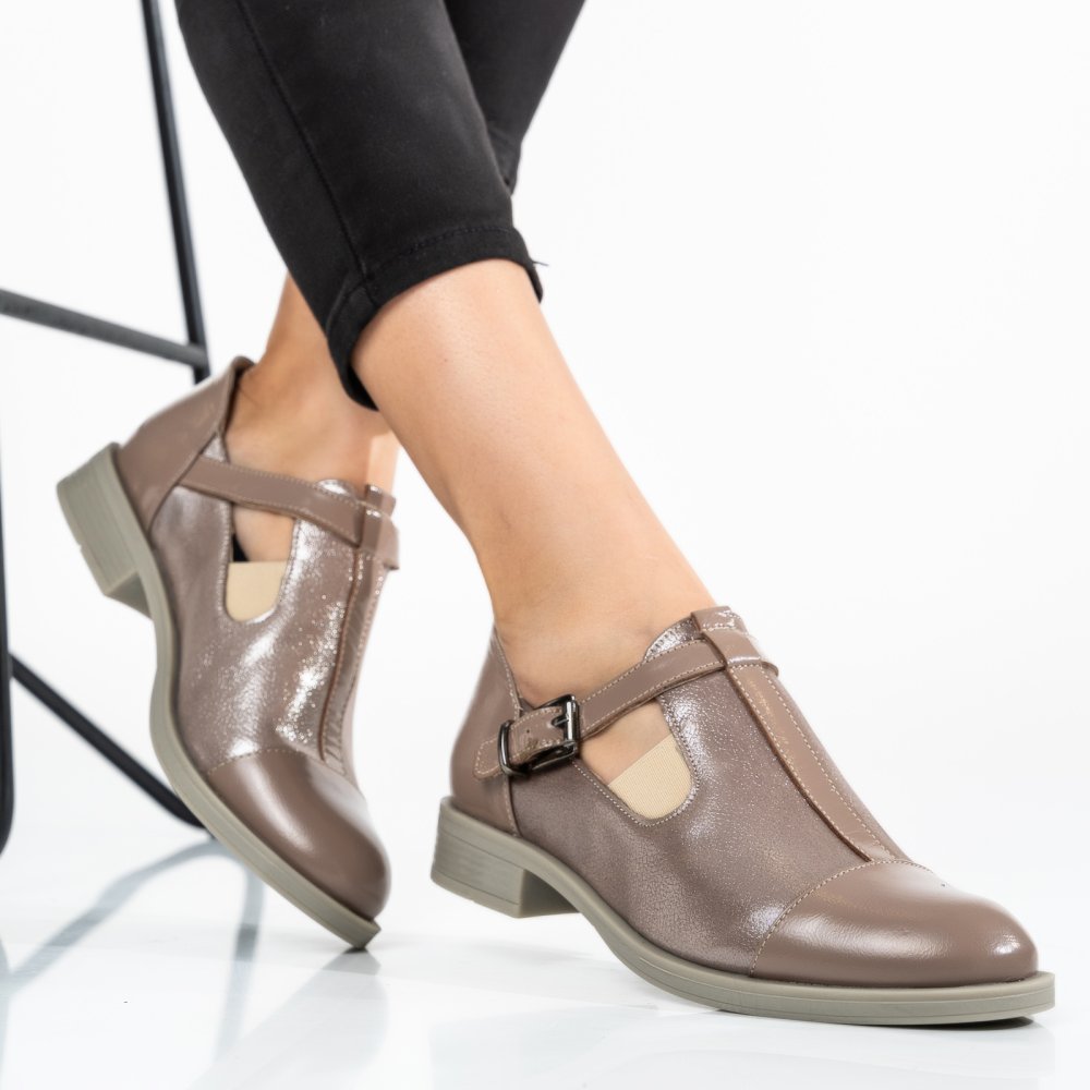 PANTOFI TAUPE PIELE NATURALA 2PC21650
