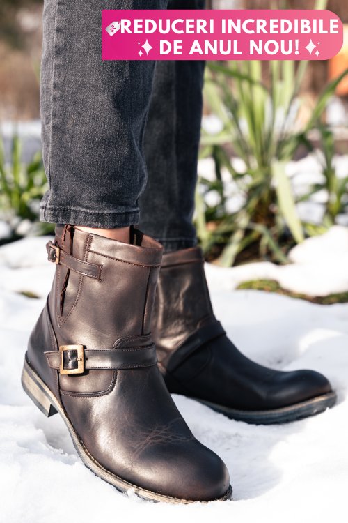 Ghete femei piele naturala maro inchis enza