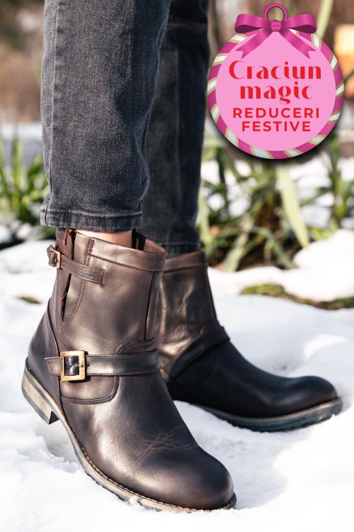 Ghete femei piele naturala maro inchis enza