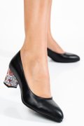 PANTOFI NEGRI TOC FLORAL PIELE NATURALA 1S77500