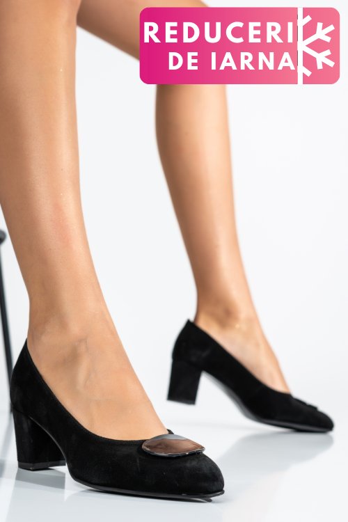 Pantofi negri piele naturala intoarsa 1s77510x