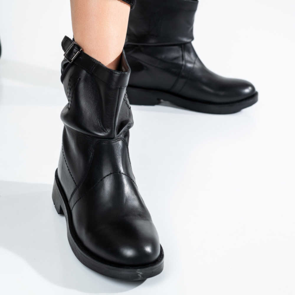 GHETE DAMA PIELE NATURALA NEGRE BIKERS