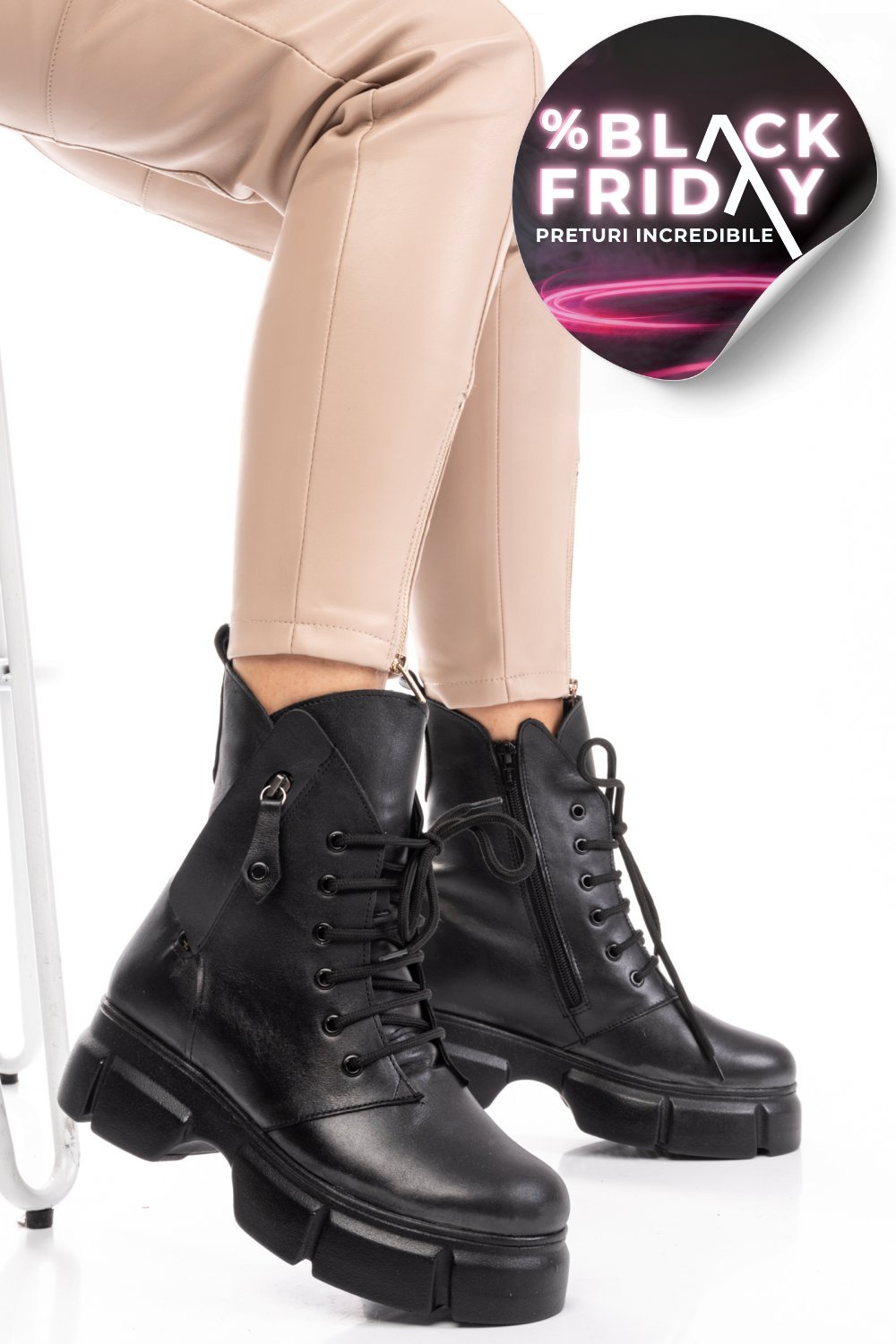 GHETE FEMEI PIELE NATURALA NEGRE 9S7763-A