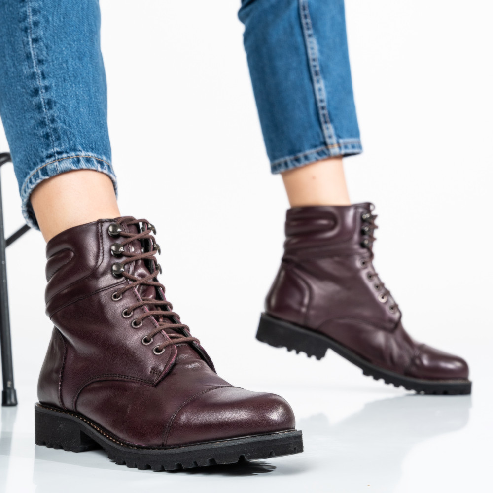 GHETE DAMA CU SIRETURI PIELE NATURALA BORDO OLIMPIA