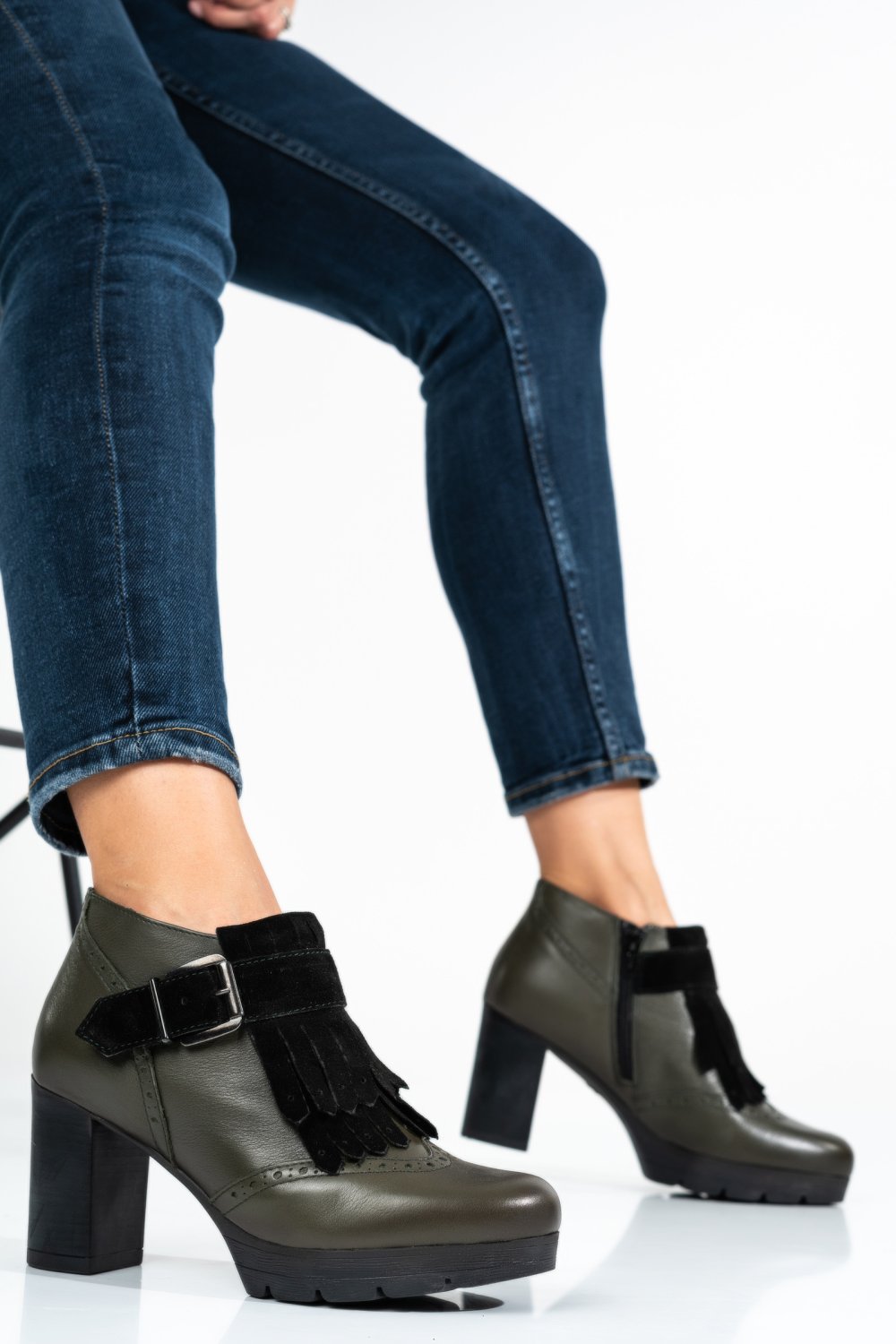 BOTINE DAMA PIELE NATURALA OLIVE 4S7767009