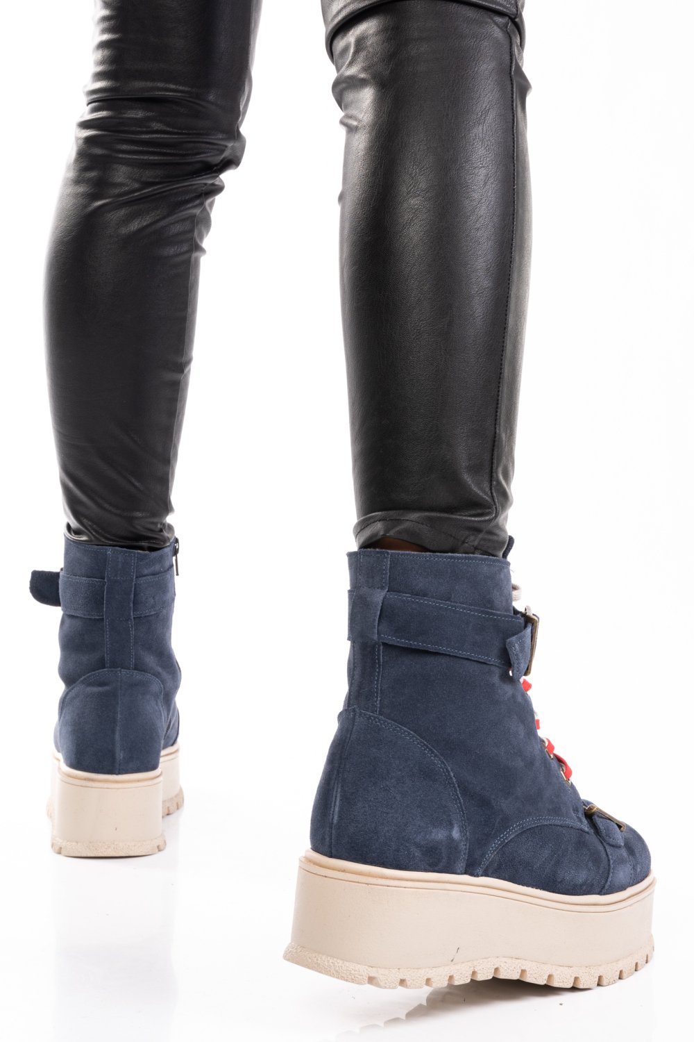 GHETE DAMA IMBLANITE PIELE NATURALA INTOARSA NAVY 3S7700