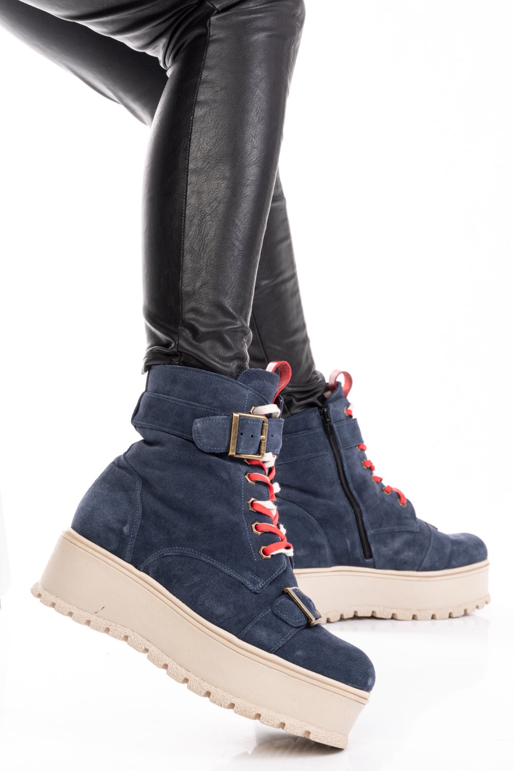 GHETE DAMA IMBLANITE PIELE NATURALA INTOARSA NAVY 3S7700