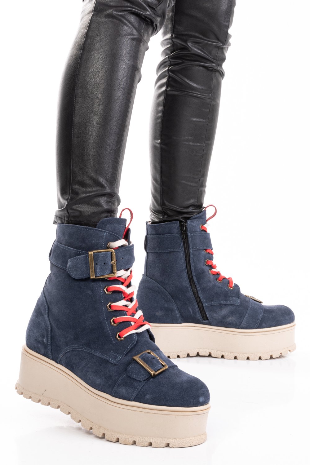 GHETE DAMA IMBLANITE PIELE NATURALA INTOARSA NAVY 3S7700