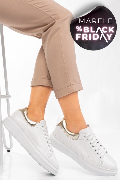 Pantofi sport alb auriu piele naturala 2s7701684