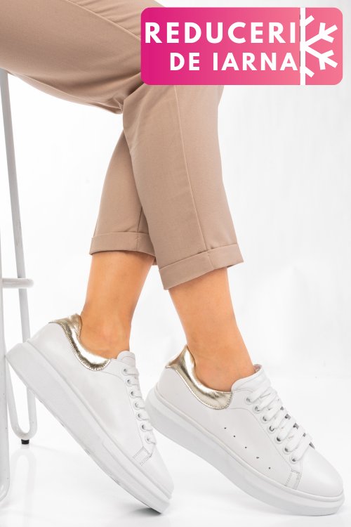 Pantofi sport alb auriu piele naturala 2s7701684