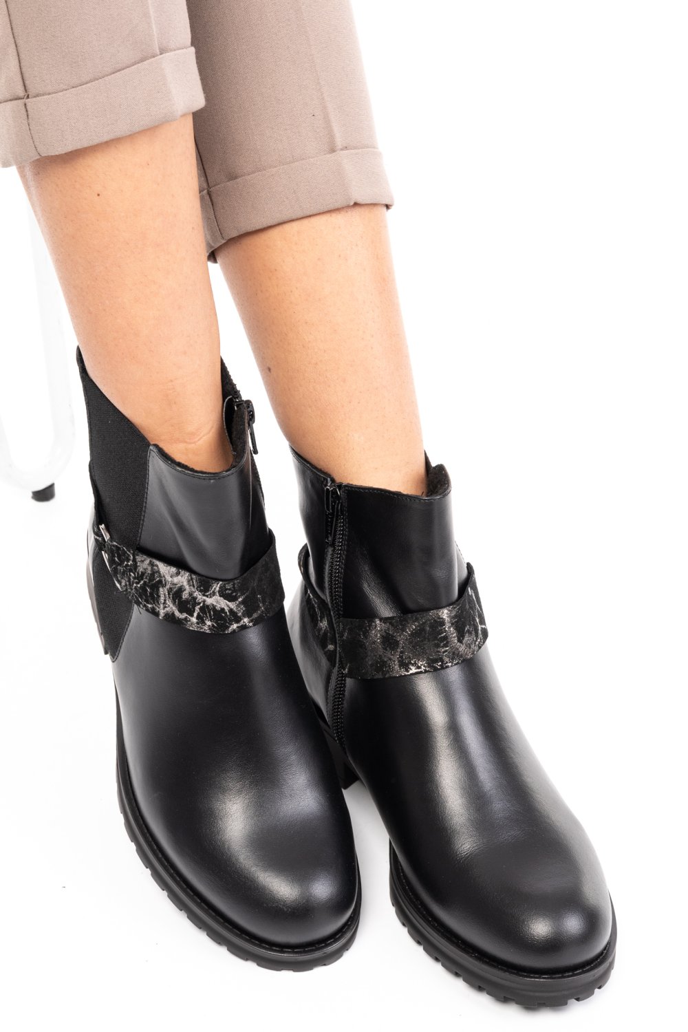 GHETE NEGRU ARGINTIU PIELE NATURALA 07S77