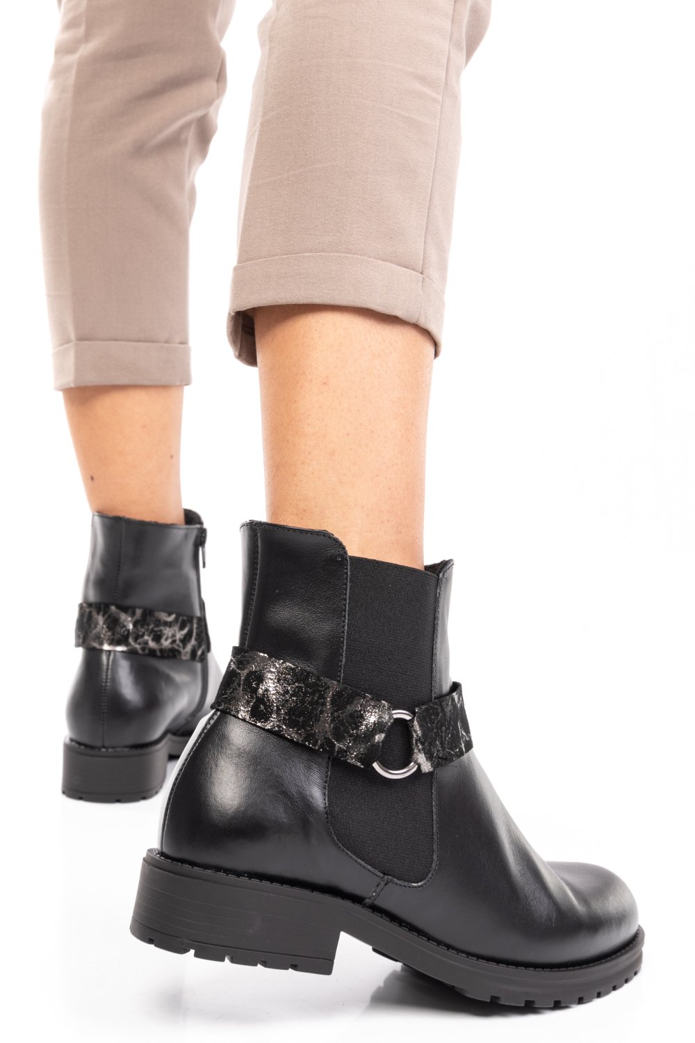 GHETE NEGRU ARGINTIU PIELE NATURALA 07S77