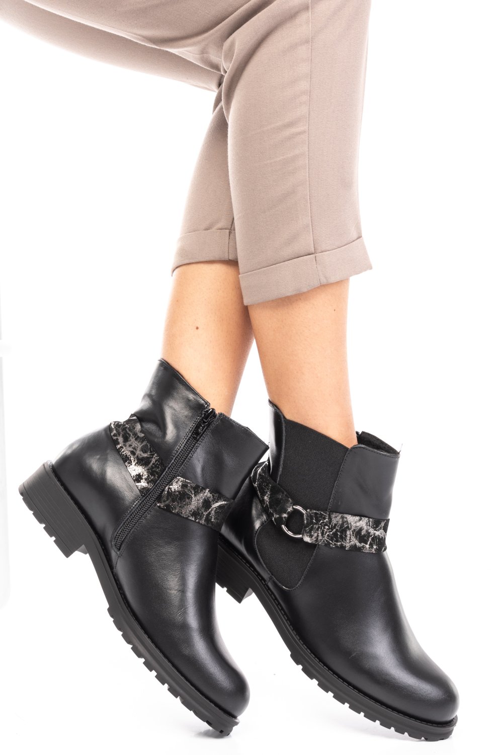 GHETE NEGRU ARGINTIU PIELE NATURALA 07S77