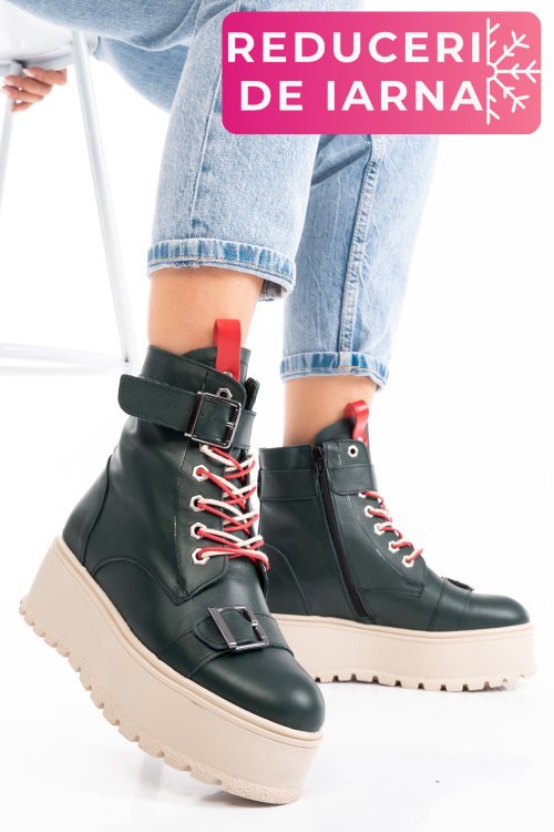 Ghete dama imblanite piele naturala verzi 3s7700