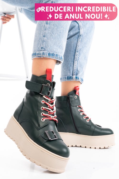 Ghete dama imblanite piele naturala verzi 3s7700