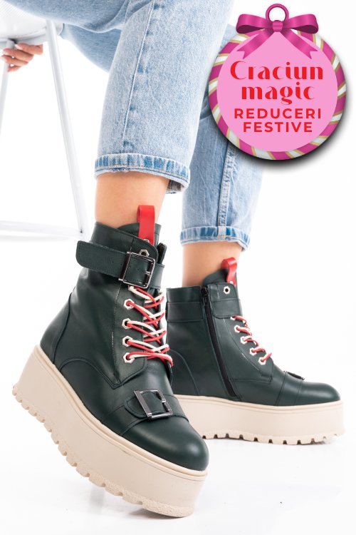 Ghete dama imblanite piele naturala verzi 3s7700