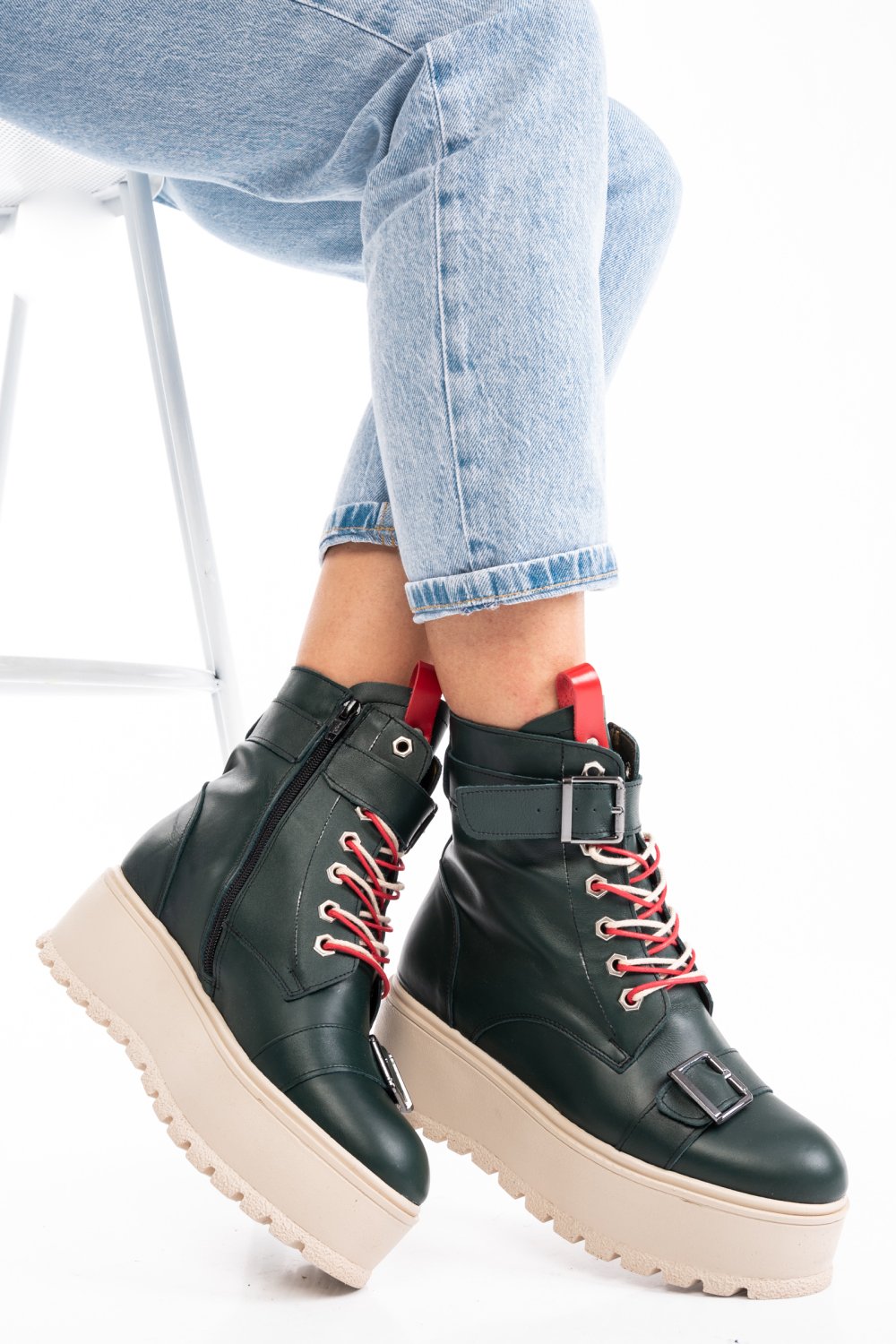 GHETE DAMA IMBLANITE PIELE NATURALA VERZI 3S7700