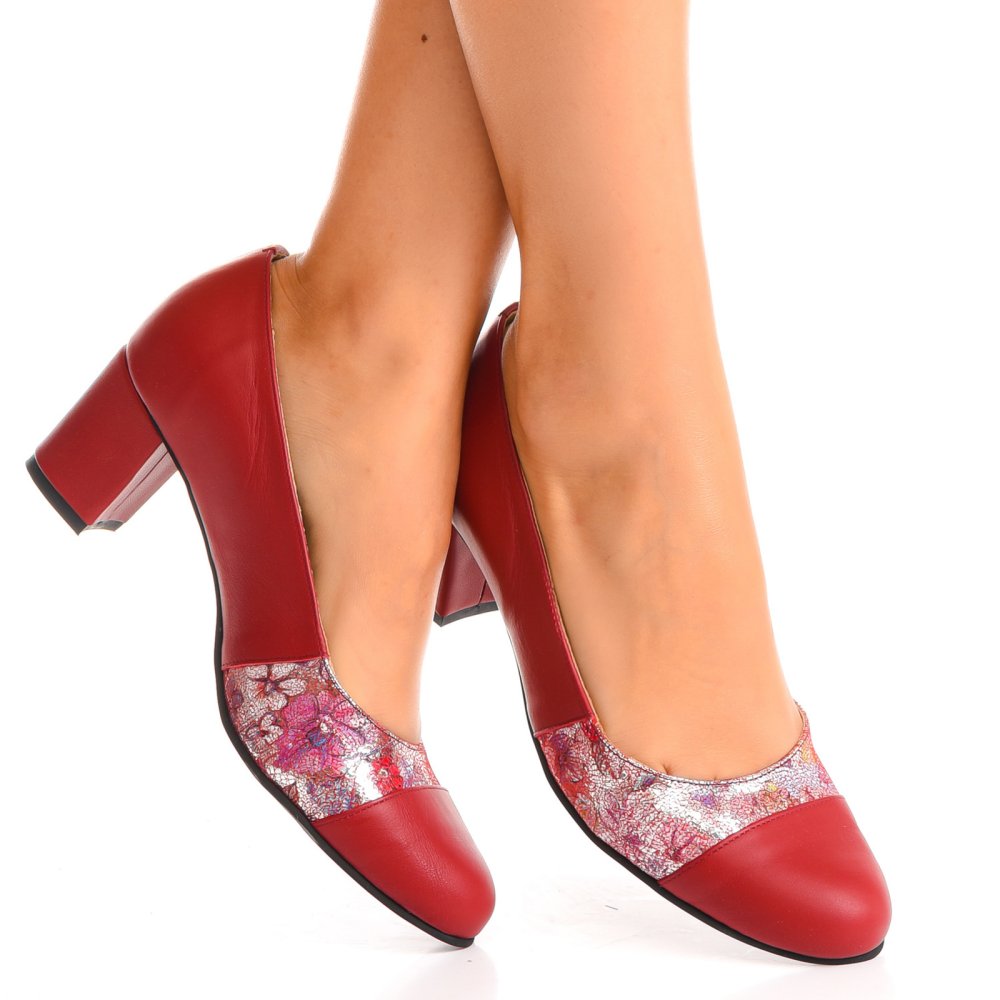 PANTOFI WINE FLORAL PIELE NATURALA 3S77020