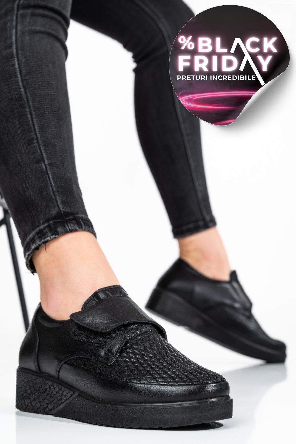 PANTOFI SPORT NEGRI PIELE NATURLA 6PC26