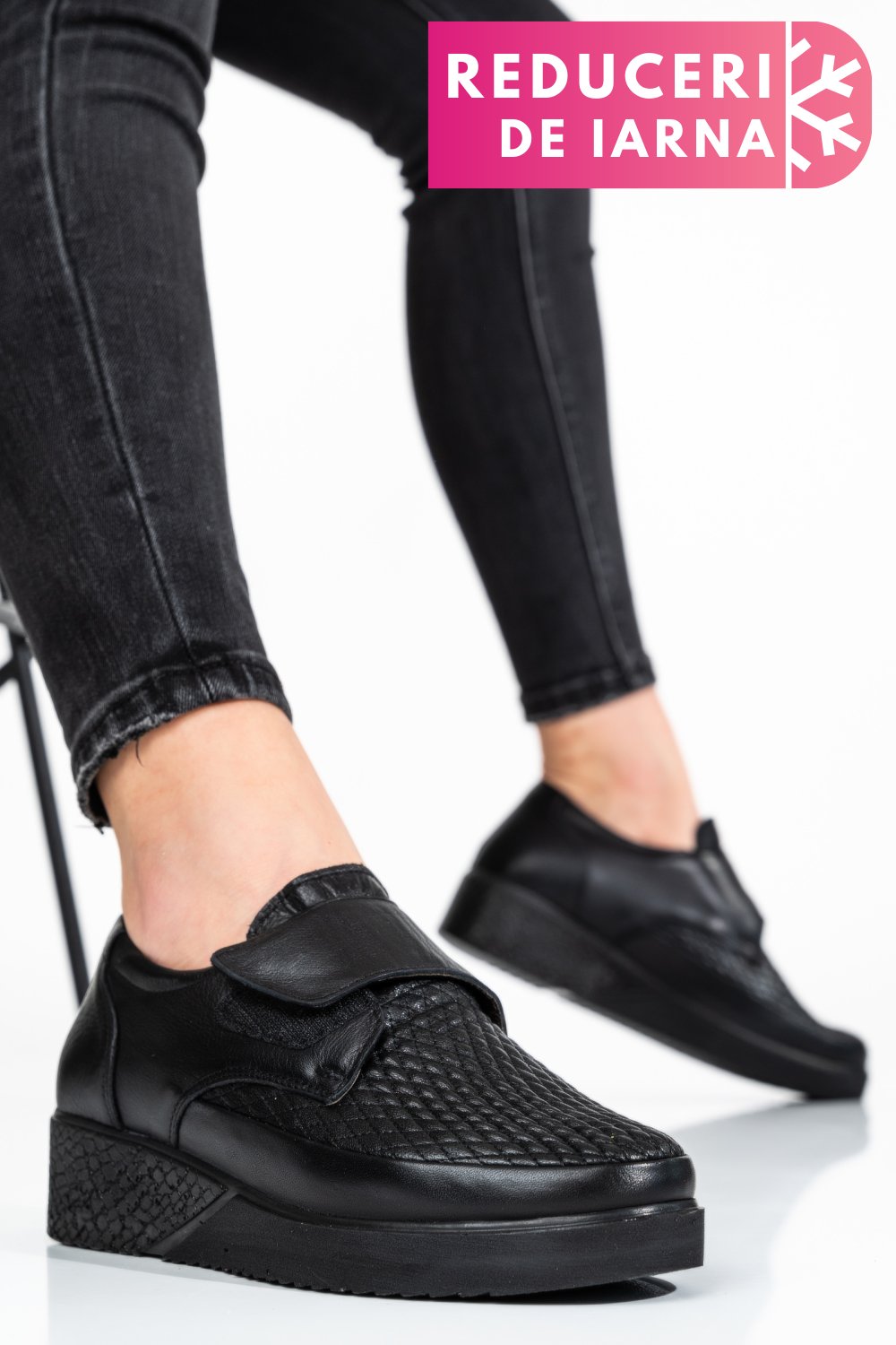PANTOFI SPORT NEGRI PIELE NATURLA 6PC26