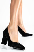 PANTOFI DAMA PIELE NATURALA INTOARSA NEGRI CU TOC MELENA