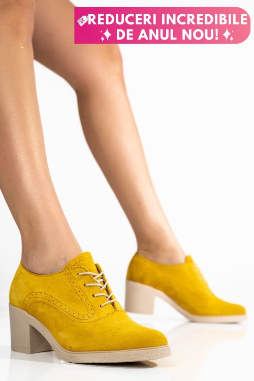 Botine galbene piele naturala intoarsa 0pc17