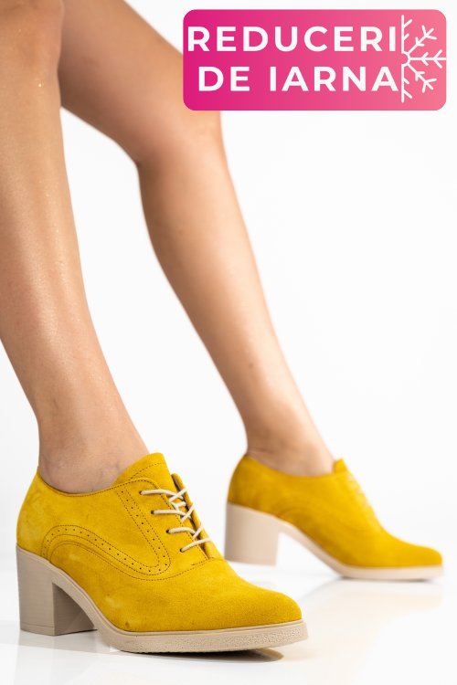 Botine galbene piele naturala intoarsa 0pc17