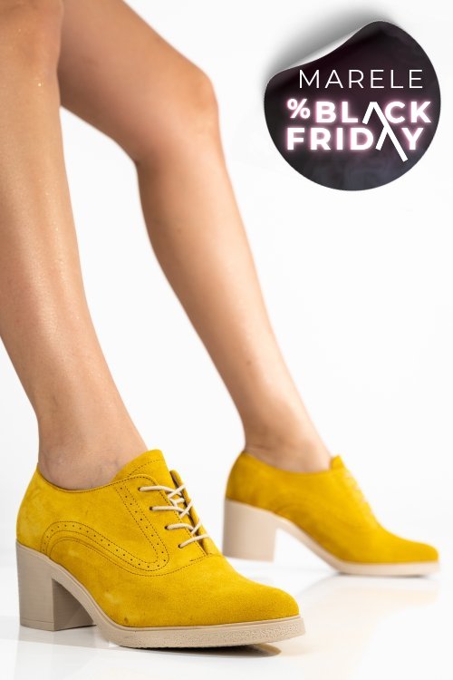 Botine galbene piele naturala intoarsa 0pc17