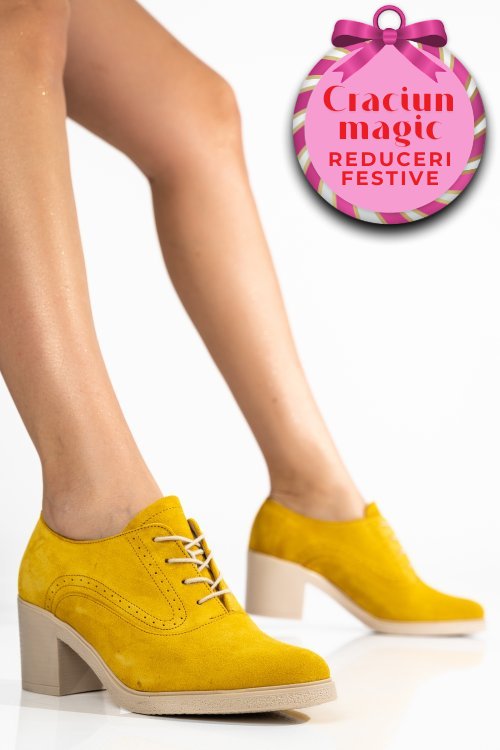 Botine galbene piele naturala intoarsa 0pc17