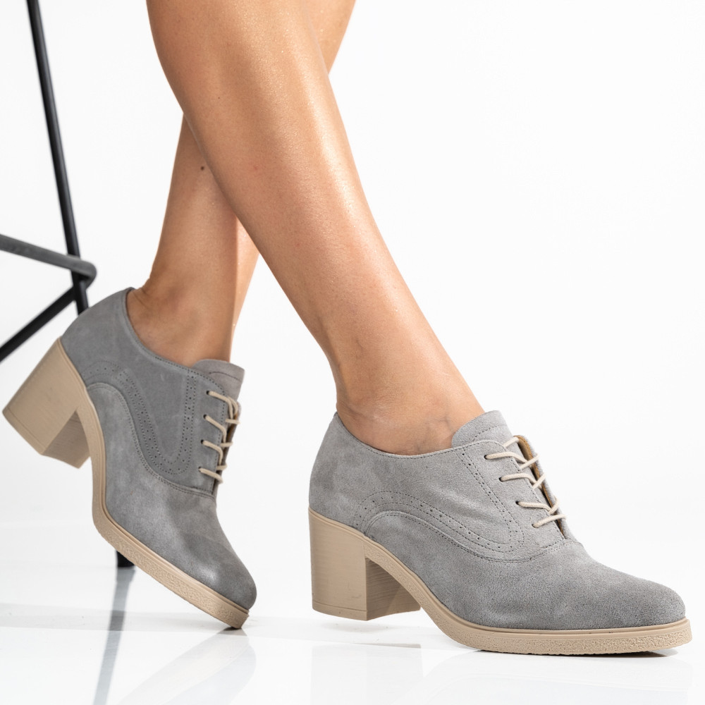 BOTINE GRI PIELE NATURALA INTOARSA 0PC17
