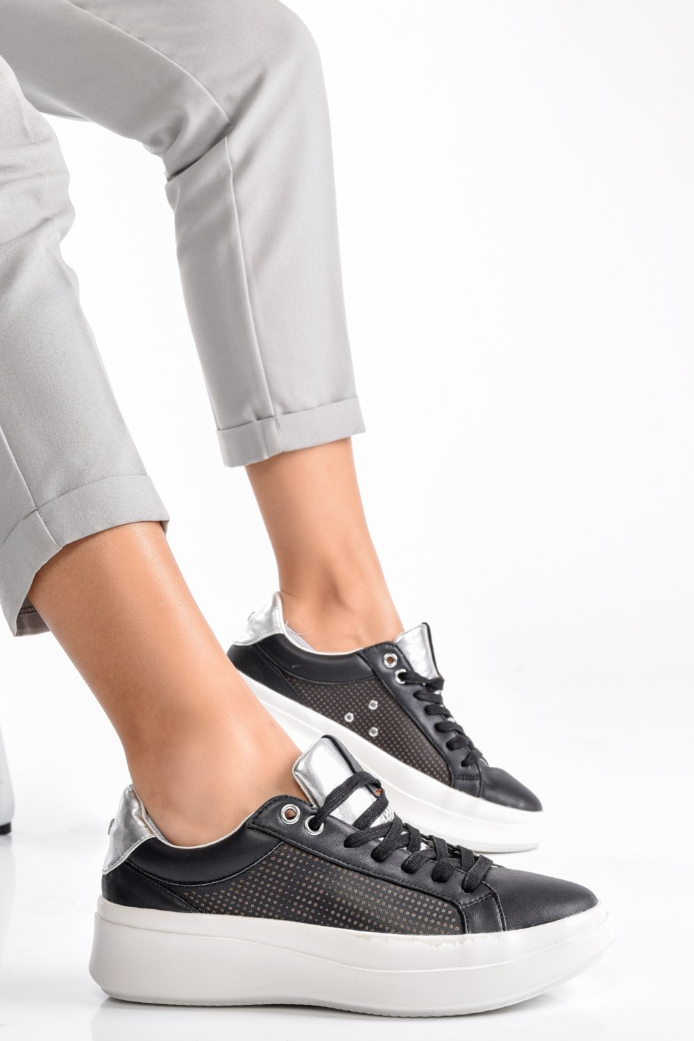 PANTOFI SPORT NEGRI PIELE NATURALA IL91551A