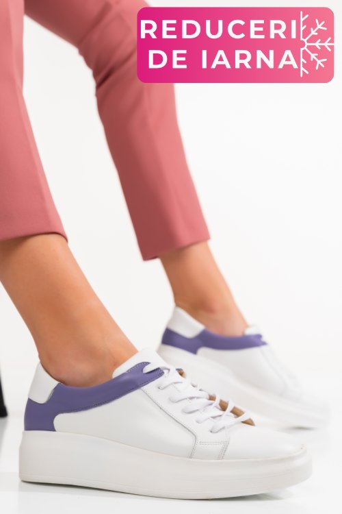 Pantofi sport femei piele naturala alb mov 3s77000