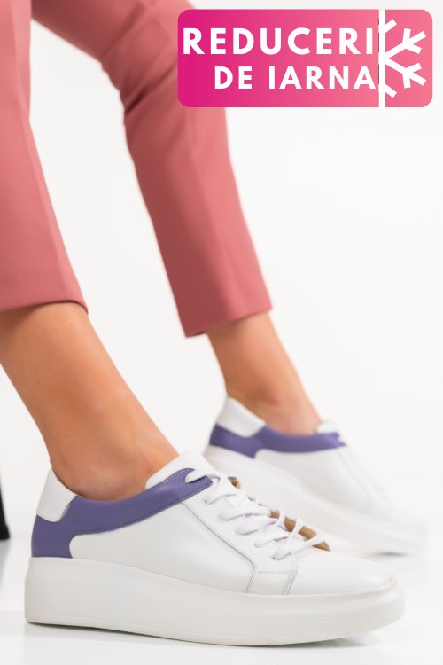 Pantofi sport femei piele naturala alb mov 3s77000