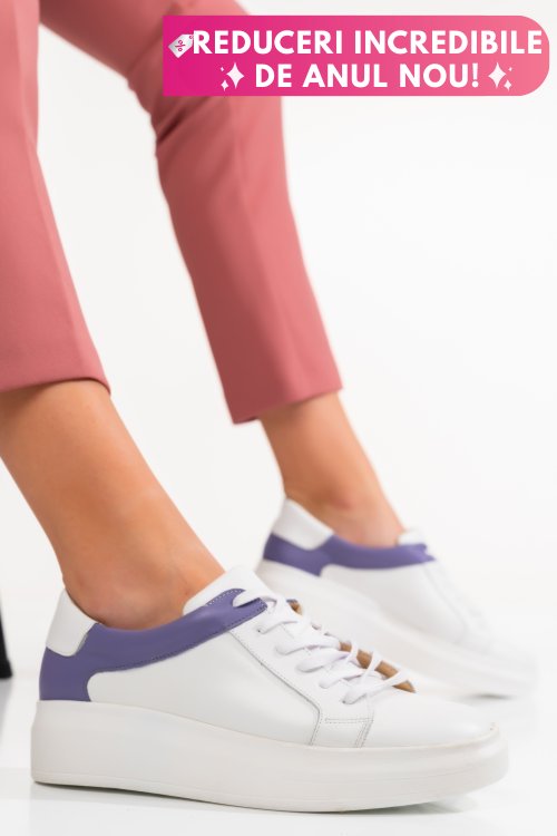 Pantofi sport femei piele naturala alb mov 3s77000