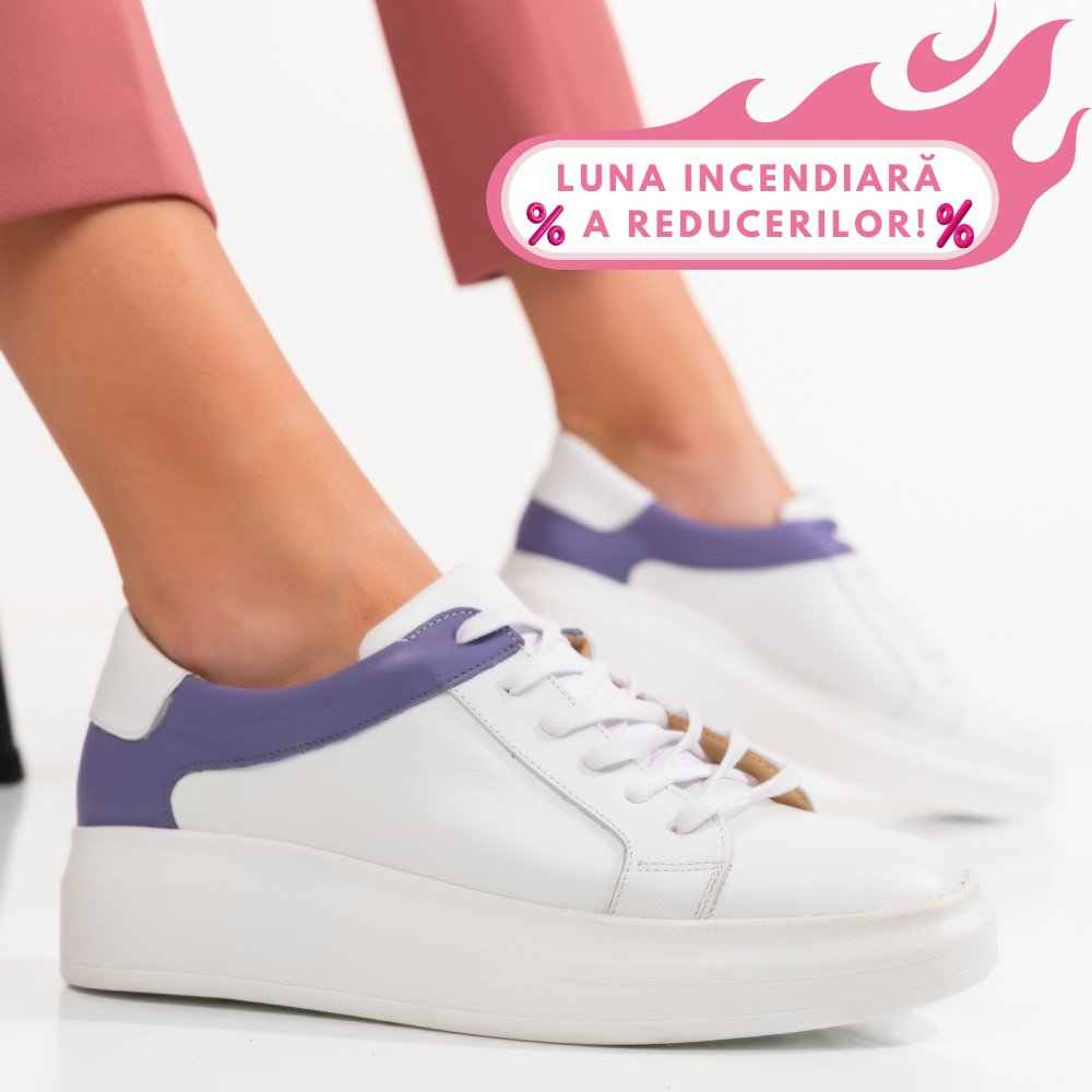 PANTOFI SPORT FEMEI PIELE NATURALA ALB MOV 3S77000