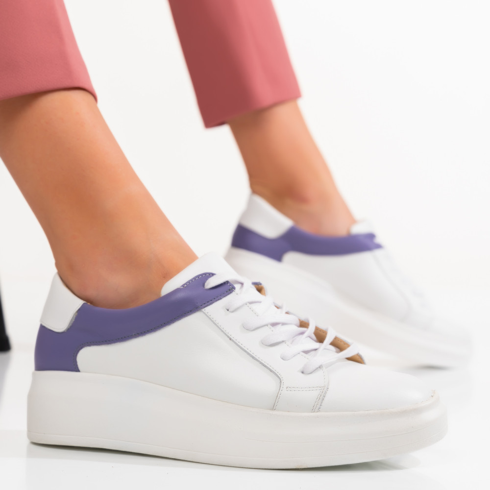 PANTOFI SPORT FEMEI PIELE NATURALA ALB MOV 3S77000