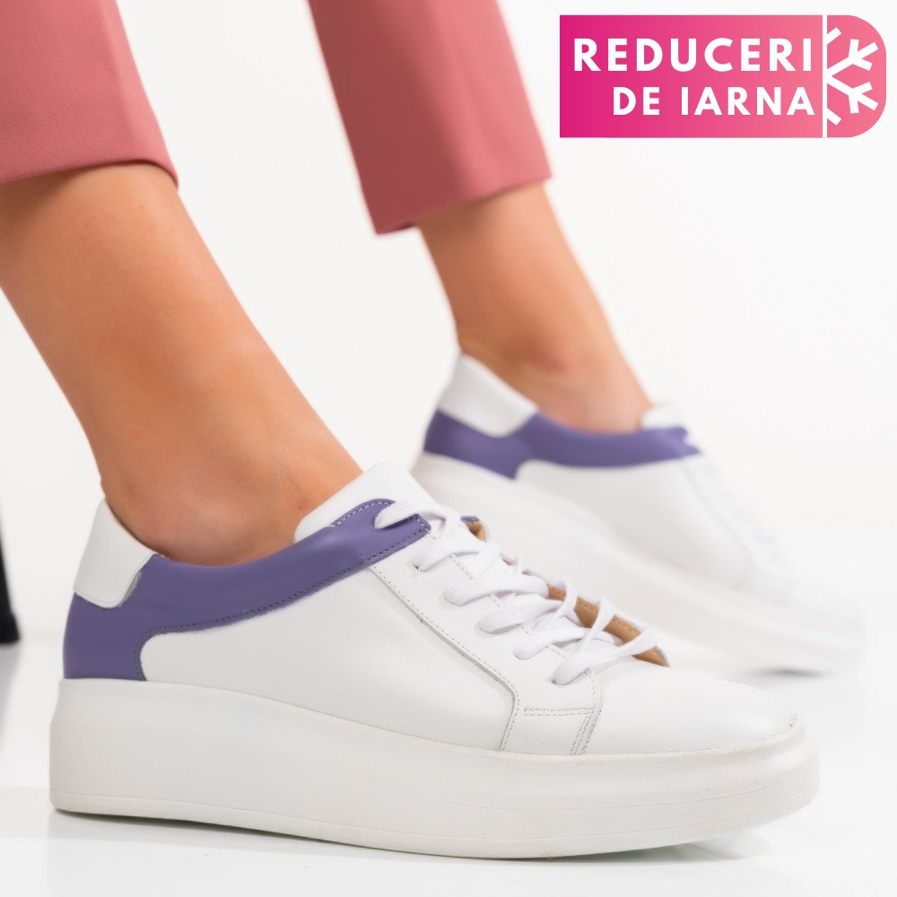 PANTOFI SPORT FEMEI PIELE NATURALA ALB MOV 3S77000
