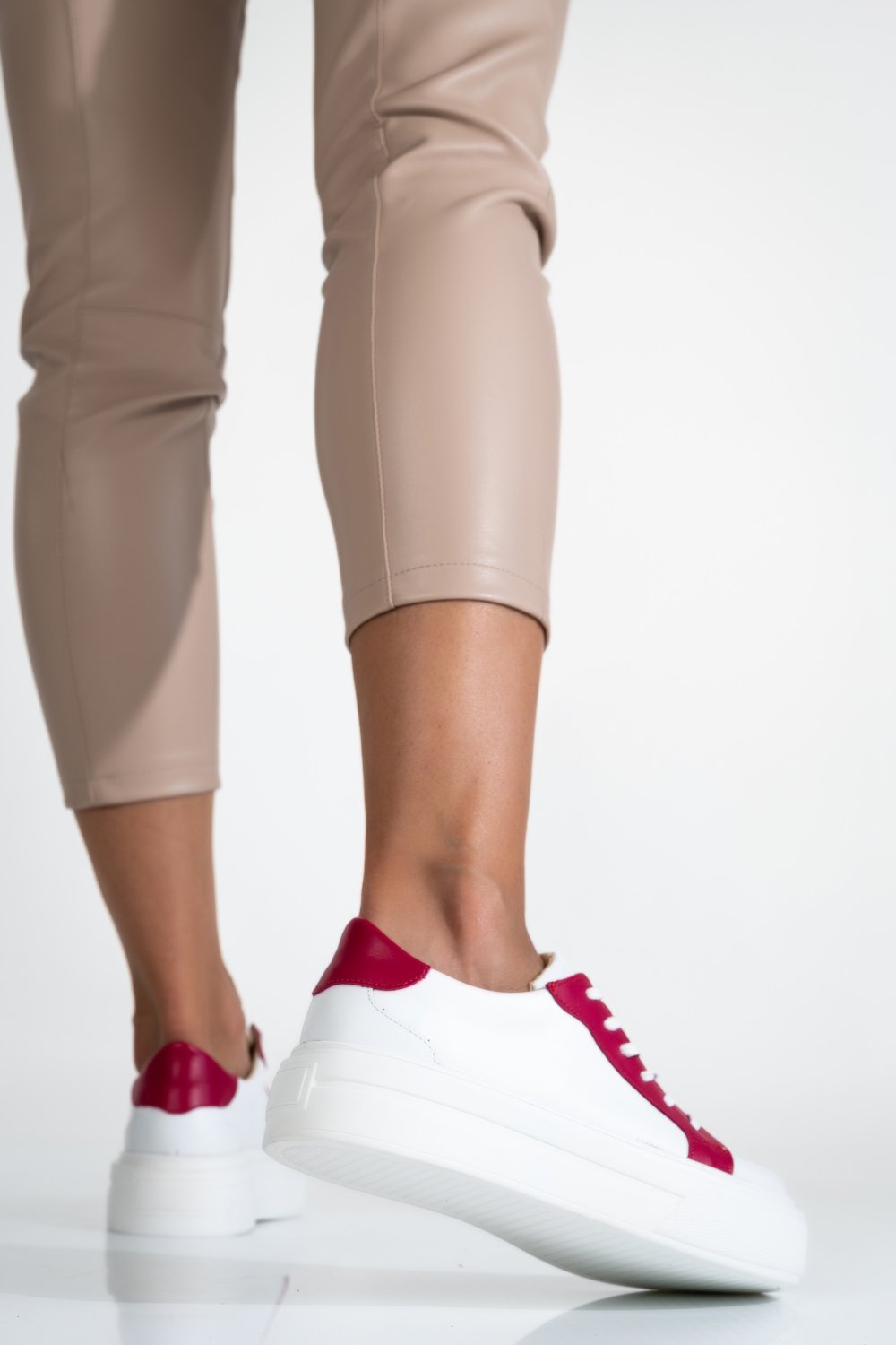 PANTOFI SPORT DAMA PIELE NATURALA ALB FUCHSIA 3S77001