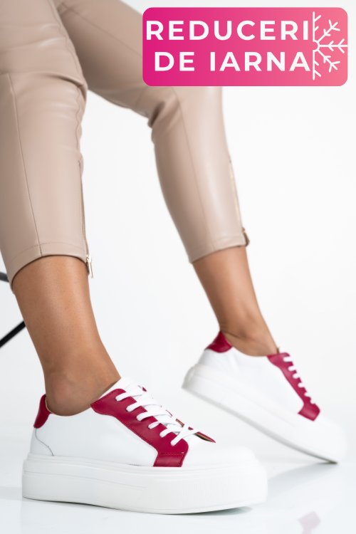 Pantofi sport dama piele naturala alb fuchsia 3s77001