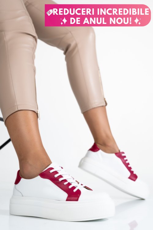 Pantofi sport dama piele naturala alb fuchsia 3s77001