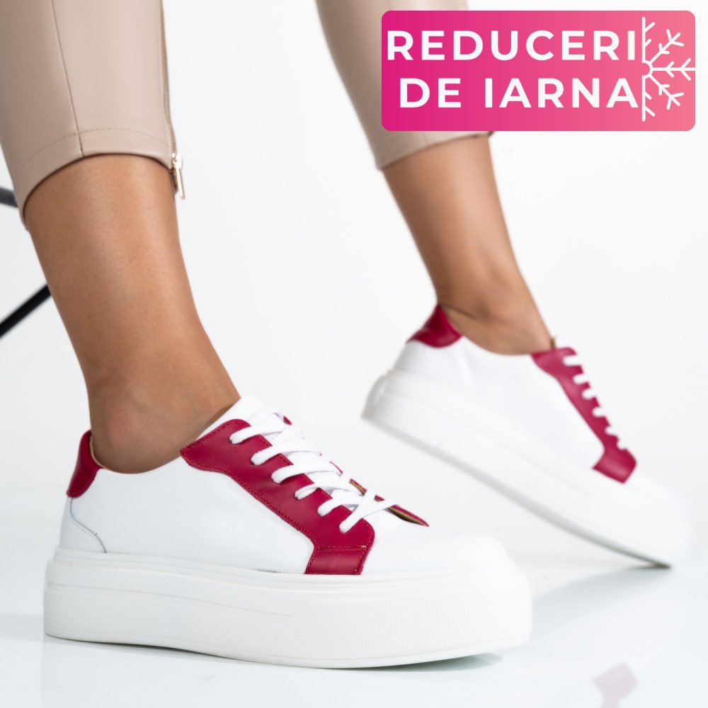 PANTOFI SPORT DAMA PIELE NATURALA ALB FUCHSIA 3S77001