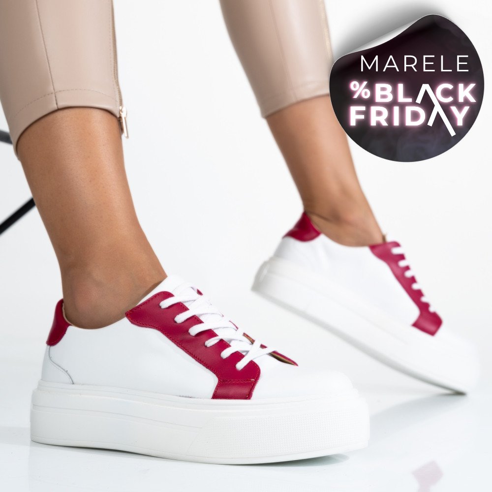 PANTOFI SPORT DAMA PIELE NATURALA ALB FUCHSIA 3S77001