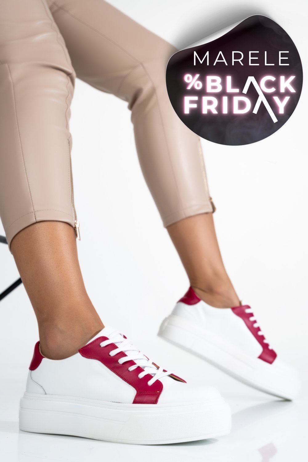 PANTOFI SPORT DAMA PIELE NATURALA ALB FUCHSIA 3S77001