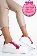 PANTOFI SPORT DAMA PIELE NATURALA ALB FUCHSIA 3S77001