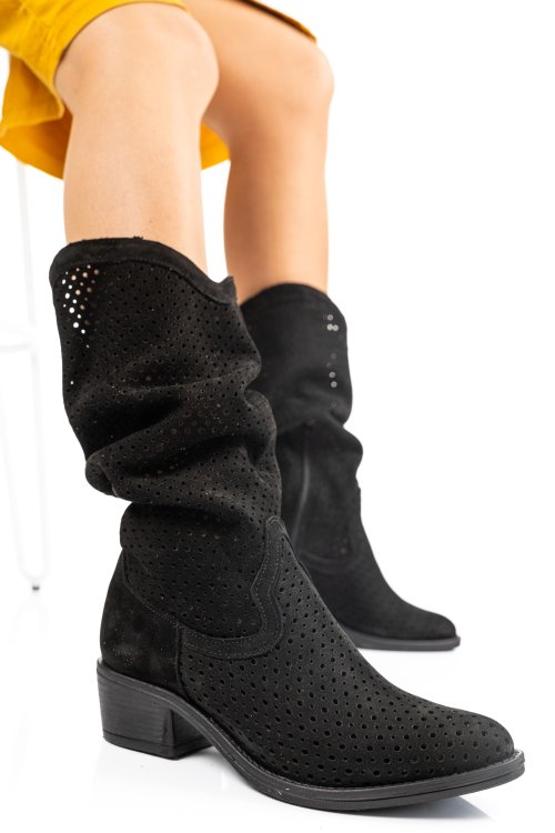 Cizme negre piele naturala intoarsa 2s7721821nbk