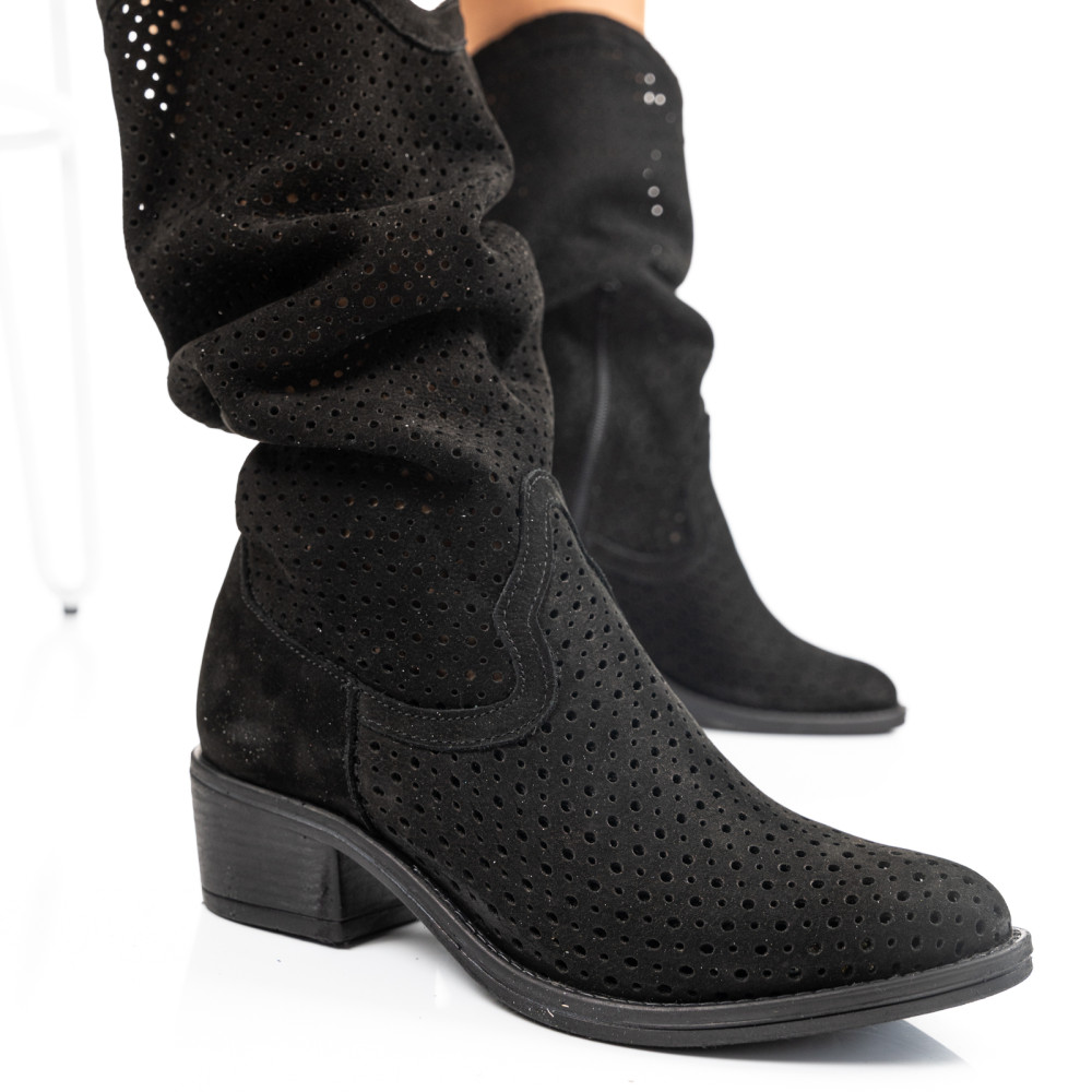 CIZME NEGRE PIELE NATURALA INTOARSA 2S7721821NBK