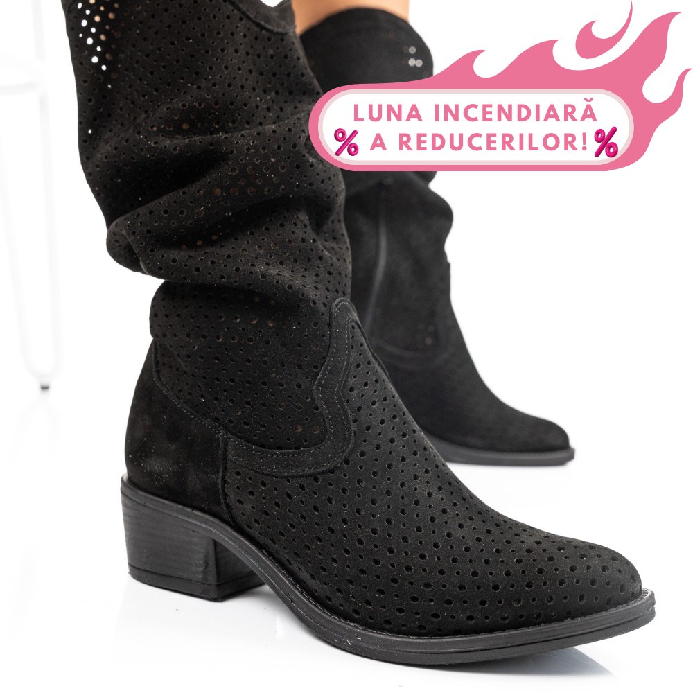 CIZME NEGRE PIELE NATURALA INTOARSA 2S7721821NBK